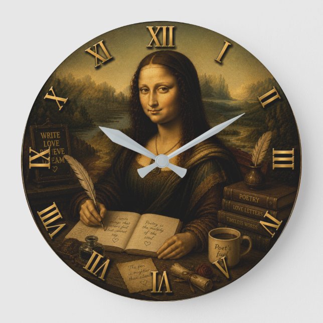Mona Lisa Poet Funny Writer & Poetry Large Clock (Front)
