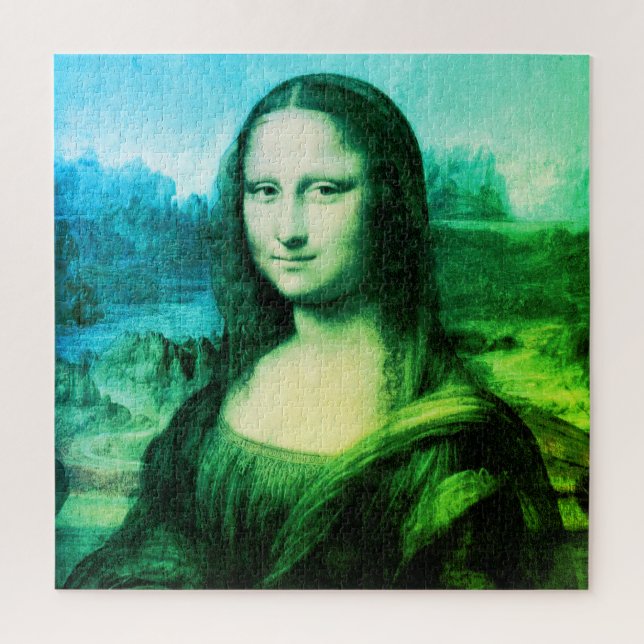 Mona Lisa Portrait | Green Blue Jigsaw Puzzle (Vertical)