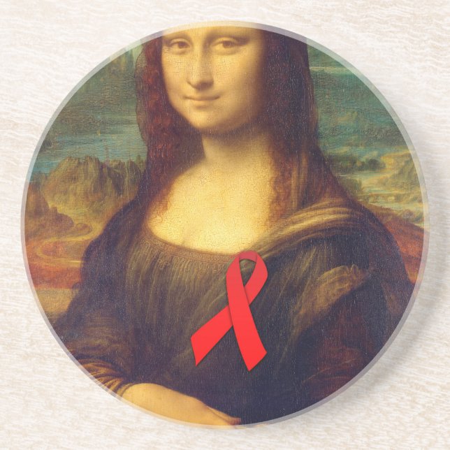 Mona Lisa Red Ribbon Coaster (Front)