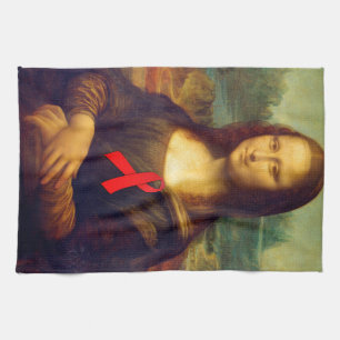 Mona Lisa Red Ribbon Tea Towel