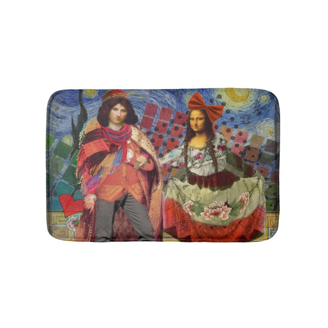 Mona Lisa Romantic Funny Colourful Artwork Bath Mat (Front)