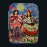 Mona Lisa Romantic Funny Colourful Artwork Burp Cloth<br><div class="desc">This wonderful invitation takes elements from the Mona Lisa and Van Gogh's Starry night to make an exceptionally unique and whimsical wedding theme stationary for an invitation, thank you, table number, and more! The Mona Lisa - This image features the Mona Lisa with her man, dancing in whimsical boho fashion...</div>