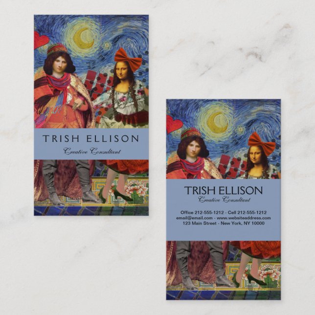 Mona Lisa Romantic Funny Colourful Artwork Business Card (Front/Back)
