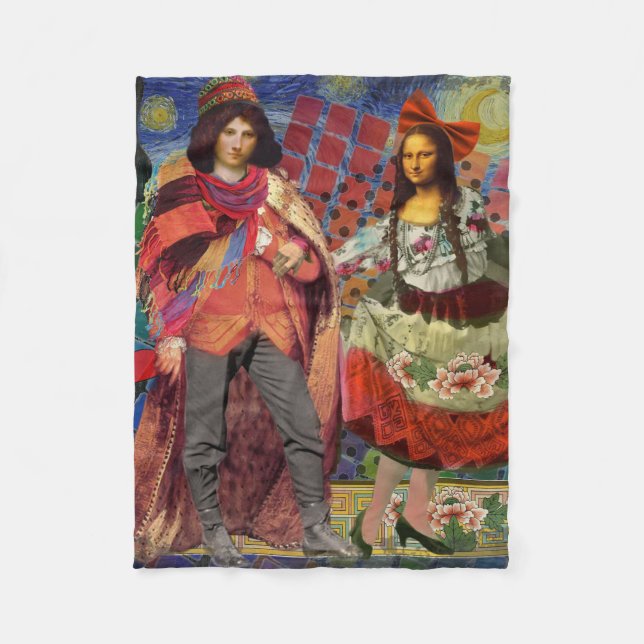 Mona Lisa Romantic Funny Colourful Artwork Fleece Blanket (Front)