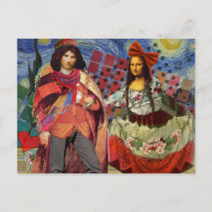 Mona Lisa Romantic Funny Colourful Artwork Postcard
