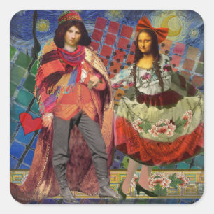 Mona Lisa Romantic Funny Colourful Artwork Square Sticker