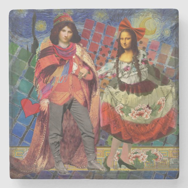 Mona Lisa Romantic Funny Colourful Artwork Stone Coaster (Front)