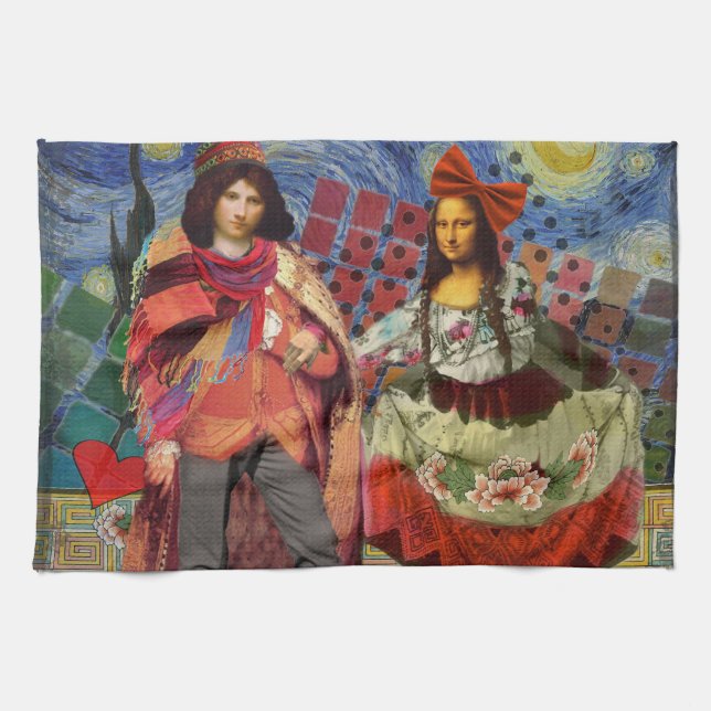 Mona Lisa Romantic Funny Colourful Artwork Tea Towel (Horizontal)
