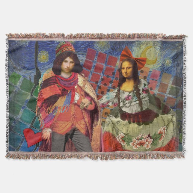 Mona Lisa Romantic Funny Colourful Artwork Throw Blanket (Front)
