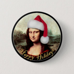 Mona Lisa Santa Hat Christmas 6 Cm Round Badge