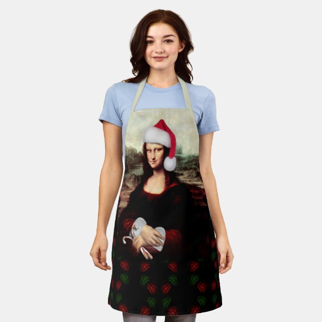 Mona Lisa Santa Hat Christmas Apron (Worn)