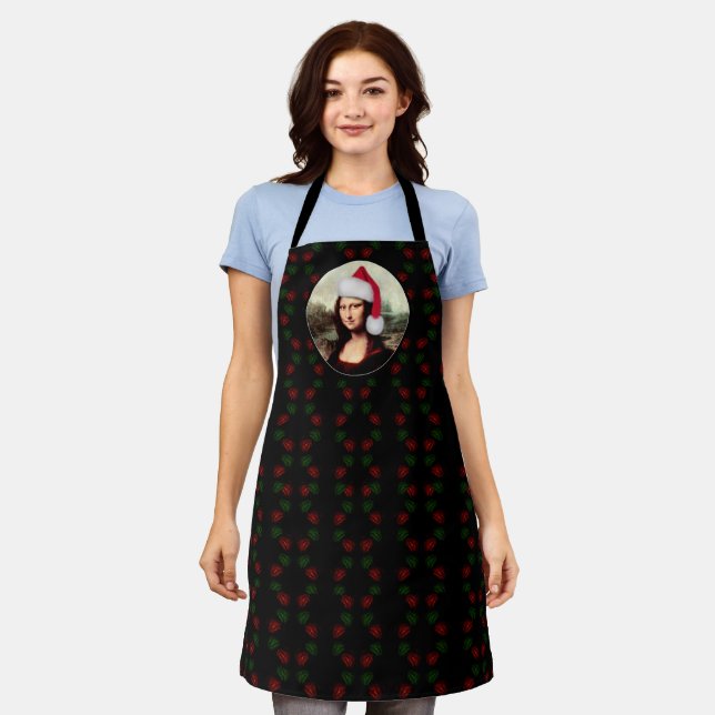Mona Lisa Santa Hat Christmas Apron (Worn)