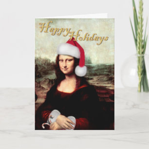 Mona Lisa Santa Hat Christmas Holiday Card