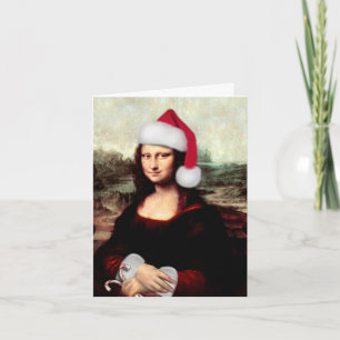 Mona Lisa Santa Hat Christmas Holiday Card