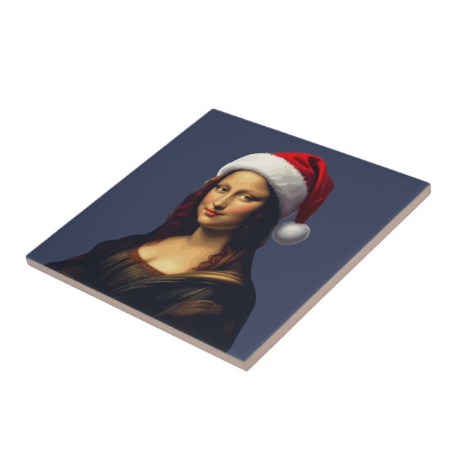 Mona Lisa Santa Hat Christmas Holiday Cut Out Tile (Side)