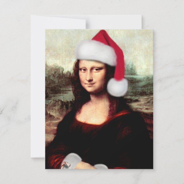 Mona Lisa Santa Hat Christmas Invitation (Front)