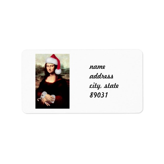 Mona Lisa Santa Hat Christmas Label (Front)