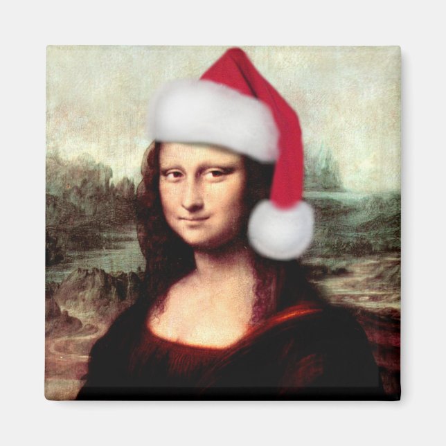 Mona Lisa Santa Hat Christmas Magnet (Front)