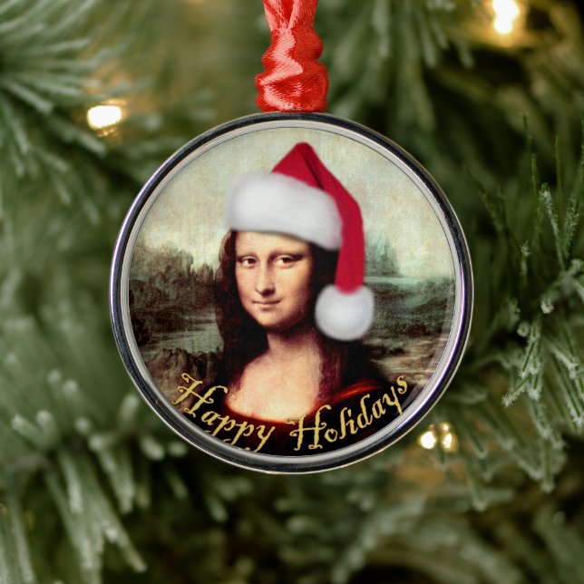 Mona Lisa Santa Hat Christmas Metal Tree Decoration (Tree)