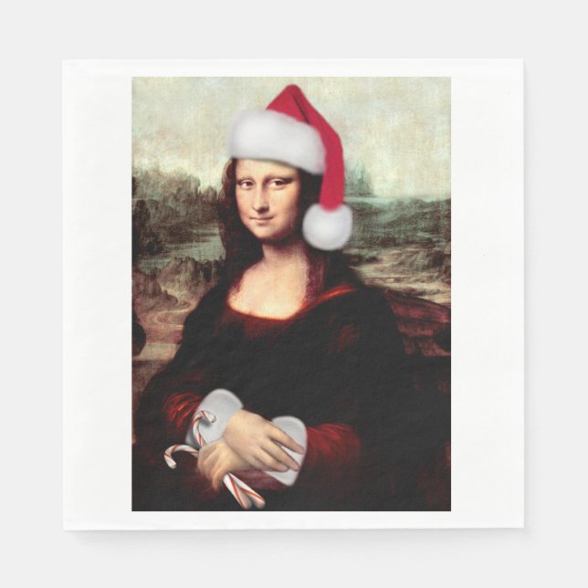 Mona Lisa Santa Hat Christmas Napkin (Front)