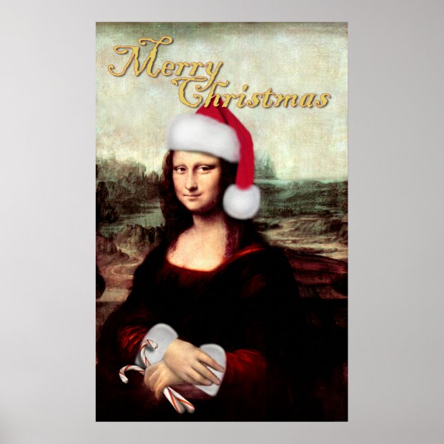 Mona Lisa Santa Hat Christmas Poster (Front)
