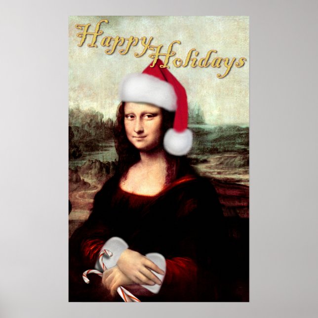 Mona Lisa Santa Hat Christmas Poster (Front)