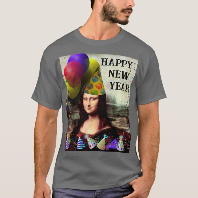 Mona Lisa Santa Hat Christmas T-Shirt (Front)
