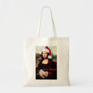 Mona Lisa Santa Hat Christmas Tote Bag