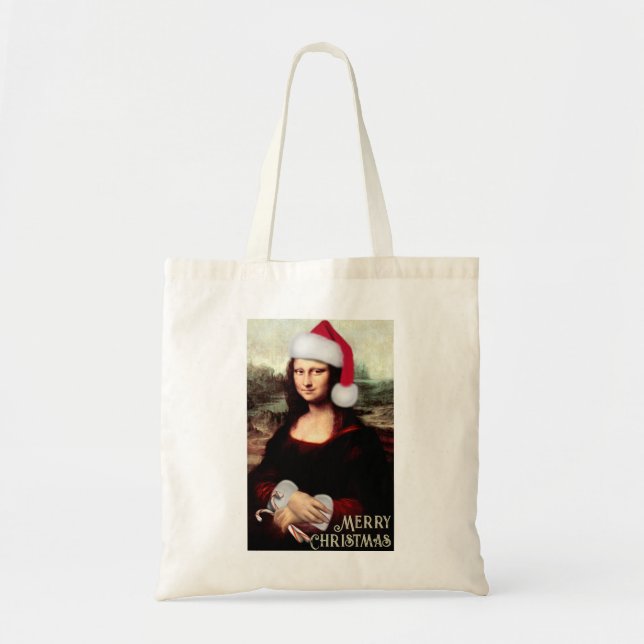 Mona Lisa Santa Hat Christmas Tote Bag (Front)