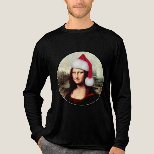 Mona Lisa Santa Hat Christmas Tri-Blend Shirt (Front)