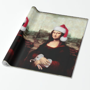 Mona Lisa Santa Hat Christmas Wrapping Paper