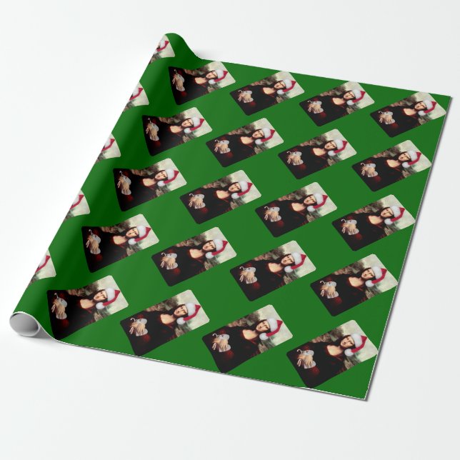 Mona Lisa Santa Hat Christmas Wrapping Paper (Unrolled)