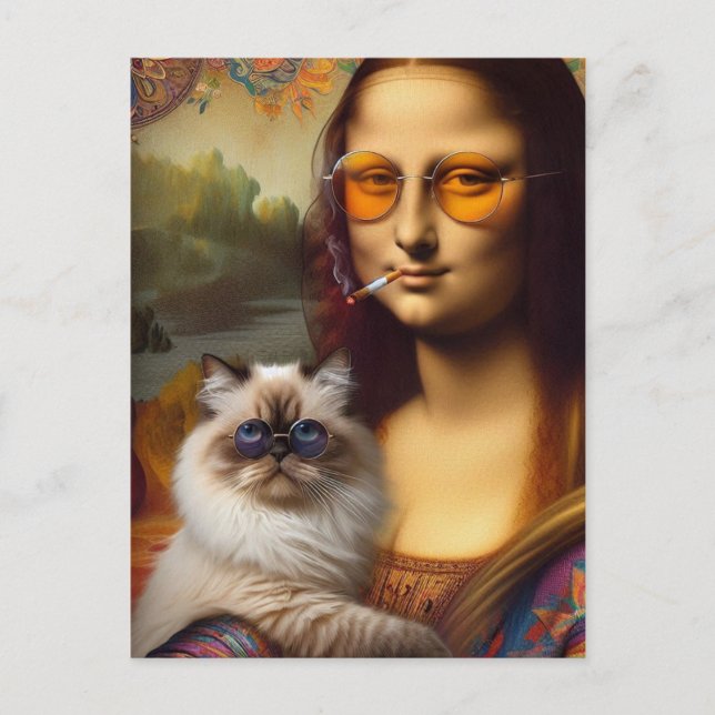 Mona Lisa Smoking and Her Himalayan Cat Postcard (Front)