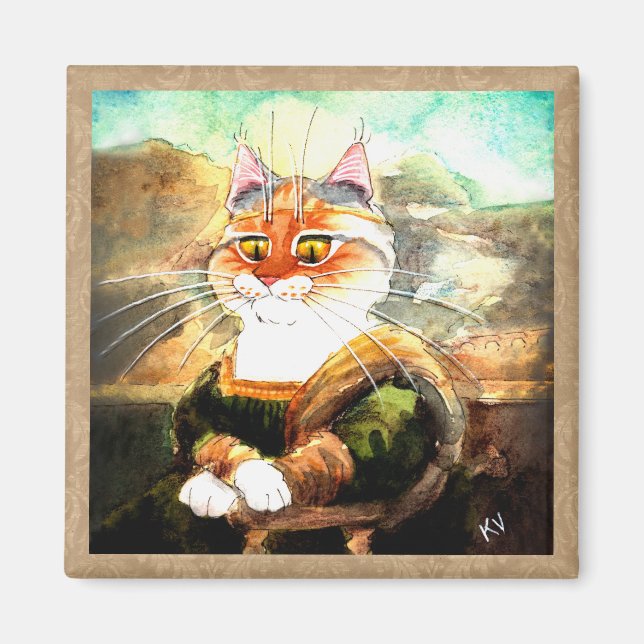 Mona Lisa spoof cat magnet (Front)