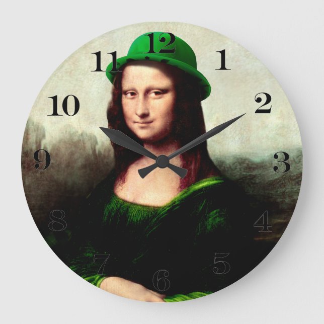 Mona Lisa St. Patrick's Day Clover Large Clock (Front)
