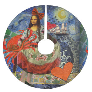 Mona Lisa Starry Night Collage: Whimsical Surreal  Brushed Polyester Tree Skirt