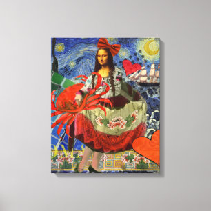 Mona Lisa Starry Night Collage: Whimsical Surreal Canvas Print