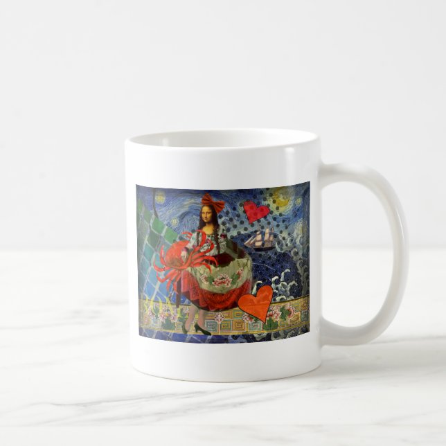 Mona Lisa Starry Night Collage: Whimsical Surreal  Coffee Mug (Right)