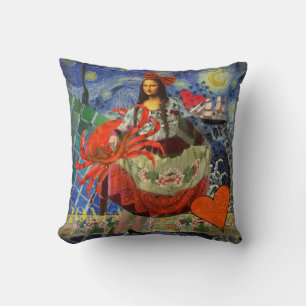 Mona Lisa Starry Night Collage: Whimsical Surreal Cushion