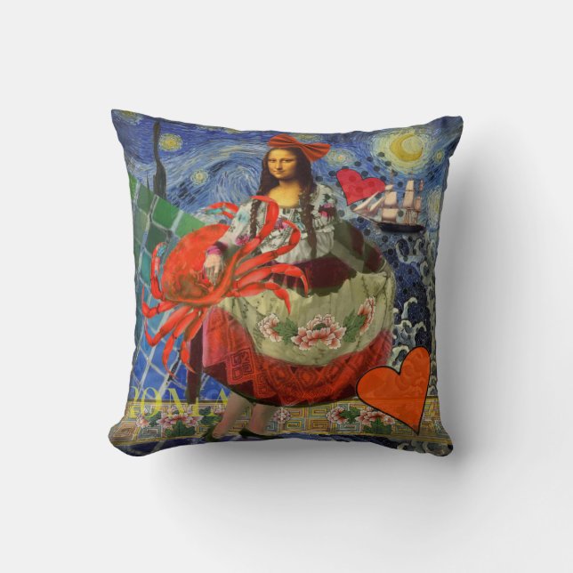 Mona Lisa Starry Night Collage: Whimsical Surreal  Cushion (Front)
