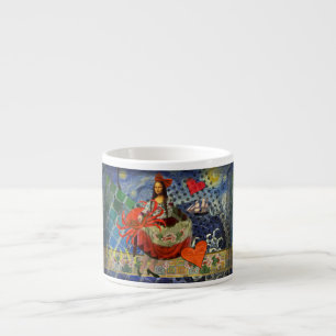 Mona Lisa Starry Night Collage: Whimsical Surreal Espresso Cup