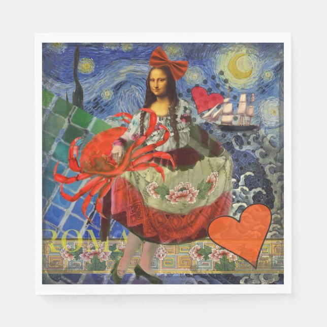 Mona Lisa Starry Night Collage: Whimsical Surreal  Napkin (Front)