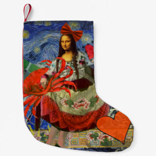 Mona Lisa Starry Night Collage: Whimsical Surreal Small Christmas Stocking