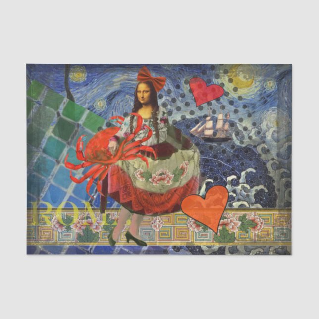 Mona Lisa Starry Night Collage: Whimsical Surreal  Tissue Paper (Front)