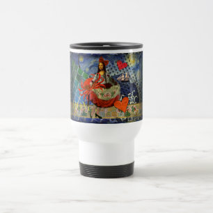 Mona Lisa Starry Night Collage: Whimsical Surreal Travel Mug