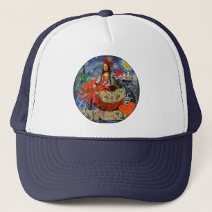 Mona Lisa Starry Night Collage: Whimsical Surreal Trucker Hat