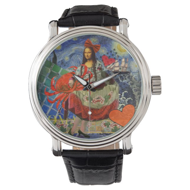 Mona Lisa Starry Night Collage: Whimsical Surreal  Watch (Front)