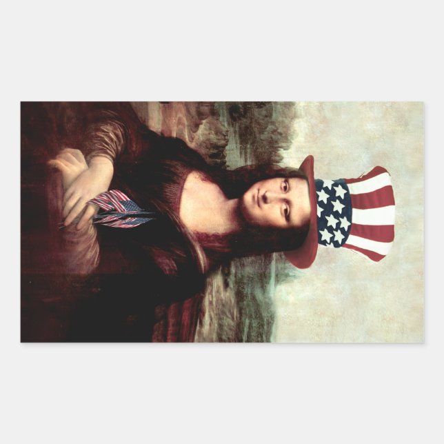 Mona Lisa USA Independence Day  Rectangular Sticker (Front)