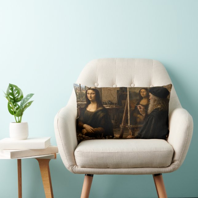 Mona Lisa Visits Leonardo Da Vinci's Studio Lumbar Cushion (Chair)