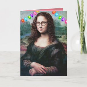 MONA LISA WAVY HAIR FUNNY CHRISTMAS CARDS